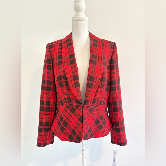 Preston & York Red Black Plaid Work Career Blazer Jacket Size 12 - Picture 2 of 7